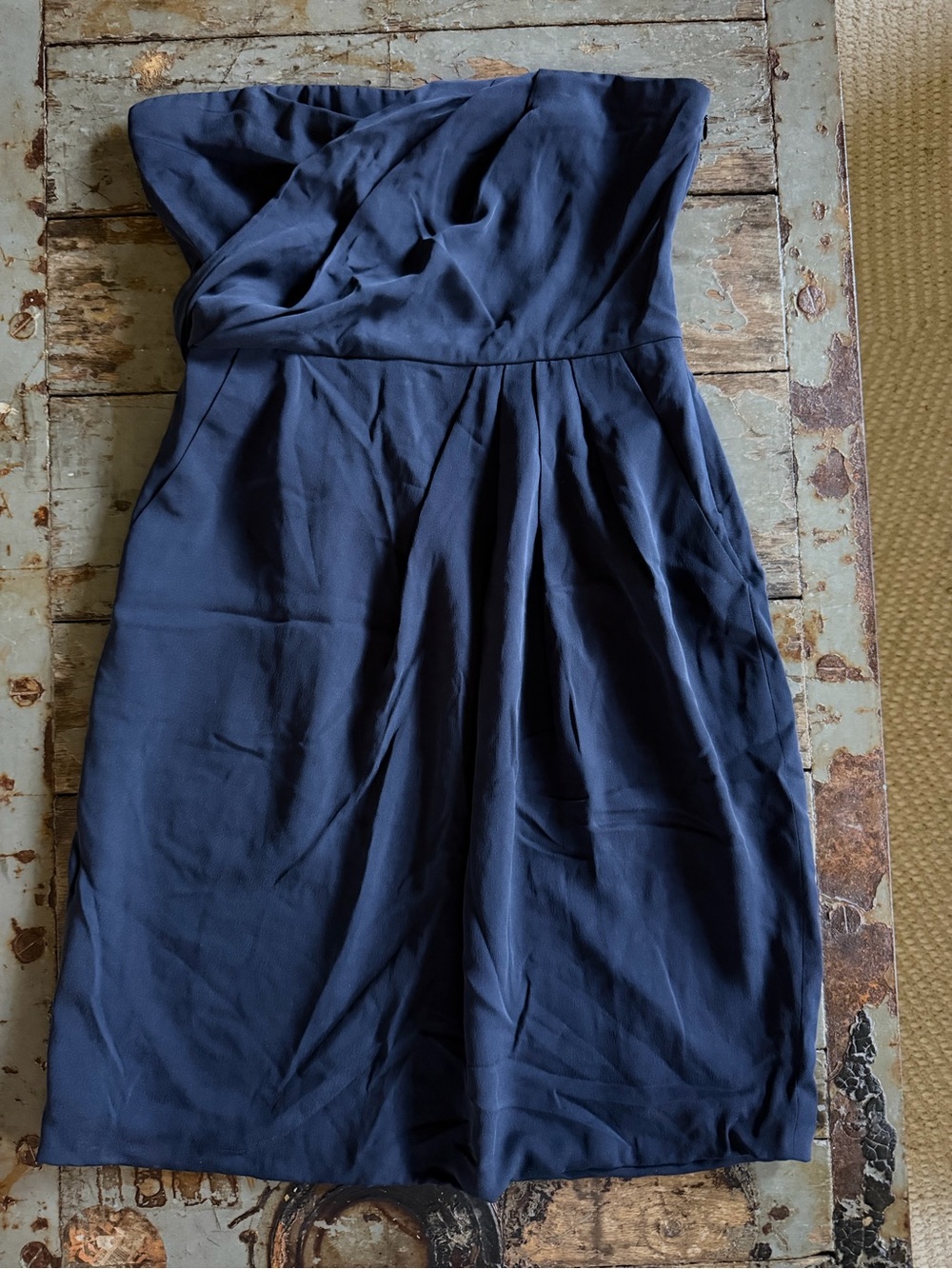 Theory Silk Strapless Navy Dress